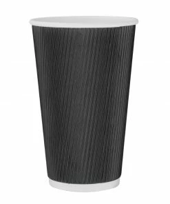 Best Pirce ๐ Fiesta Recyclable Ripple Wall Takeaway Coffee Cups Black 455ml / 16oz ๐
