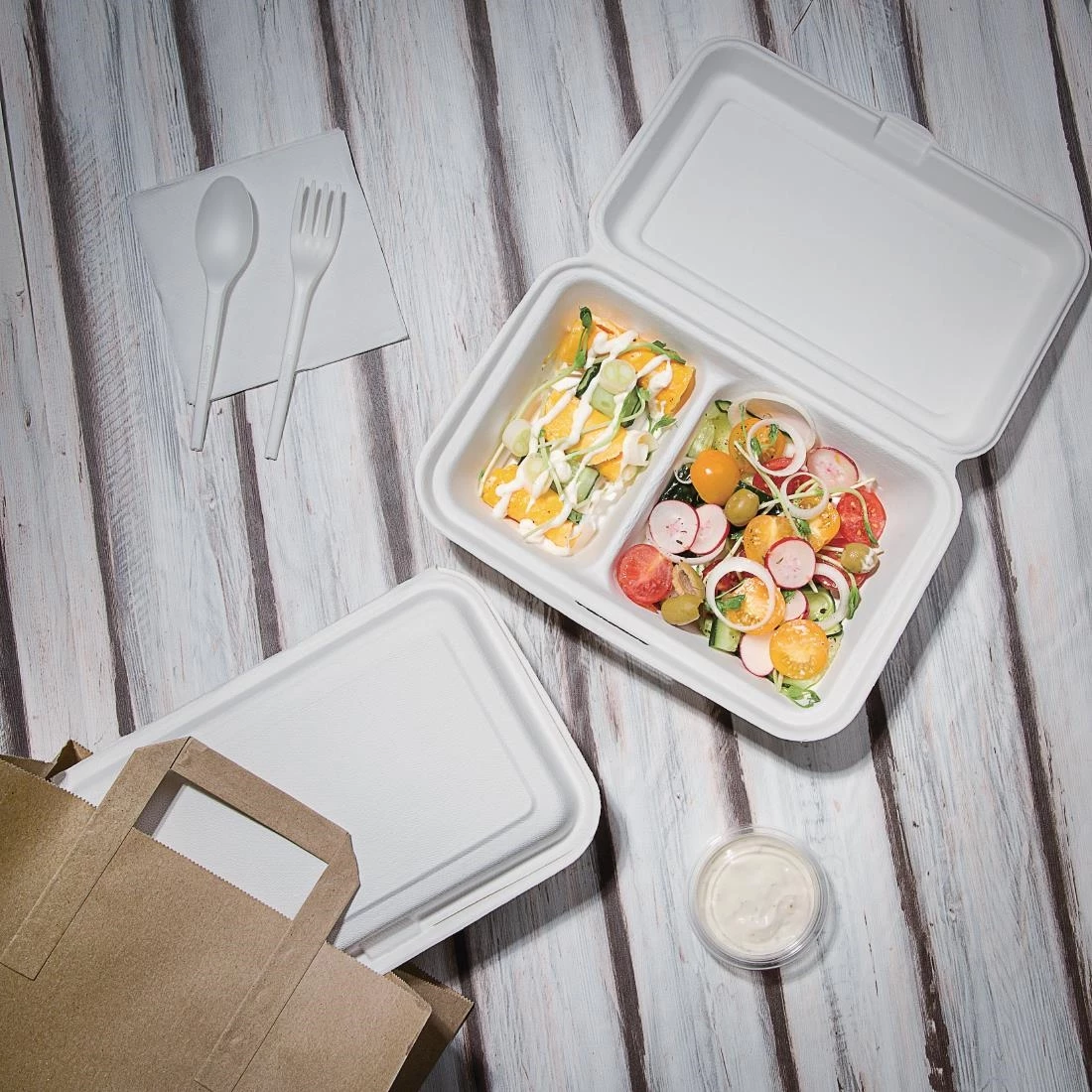 Buy 👍 Fiesta Compostable Bagasse Hinged 2-Compartment Food Containers 253mm (Pack Of 200) ✨ 5 Buy 👍 Fiesta Compostable Bagasse Hinged 2-Compartment Food Containers 253mm (Pack Of 200) ✨ - Image 5