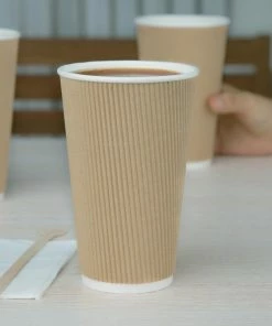 New 👍 Fiesta Recyclable Ripple Wall Takeaway Coffee Cups Kraft 455ml / 16oz 😍 -Cleaning & Janitorial Supplies Shop 1381742
