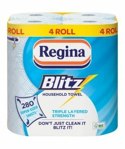 Best Pirce 💯 Regina Blitz Household Towel 3-Ply 280 Sheets (Pack Of 4) 💯