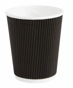 Promo 🛒 Fiesta Recyclable Coffee Cups Ripple Wall Black 225ml / 8oz 🔥