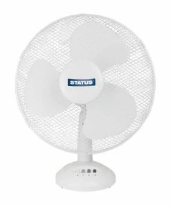 Outlet 😀 Status 12" Oscillating White Desktop Fan ⭐