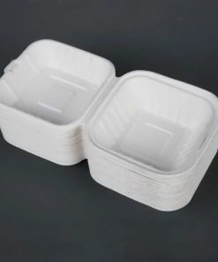 Flash Sale 😀 Fiesta Compostable Bagasse Burger Boxes With Side Ridges 152mm (Pack Of 500) 🛒 -Cleaning & Janitorial Supplies Shop dw246 fiestanew5grey