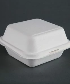 Outlet โ Fiesta Compostable Bagasse Burger Boxes With Bottom Ridges 153mm (Pack Of 500) โจ