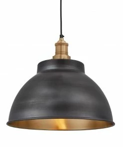 Best Pirce 🧨 Industville Brooklyn Dome Pendant Light Pewter And Brass 330mm ✔️