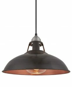 Budget 😉 Industville Old Factory Slotted Heat Pendant Pewter And Copper 380mm 🔔