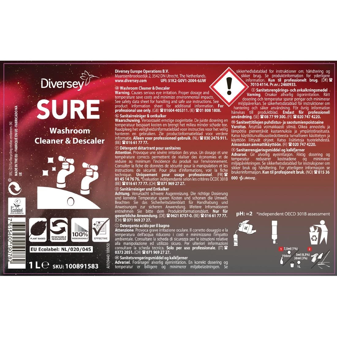 Promo ⭐ Diversey SURE Washroom Cleaner And Descaler Concentrate 1Ltr 👍 2 Promo ⭐ Diversey SURE Washroom Cleaner And Descaler Concentrate 1Ltr 👍 - Image 2