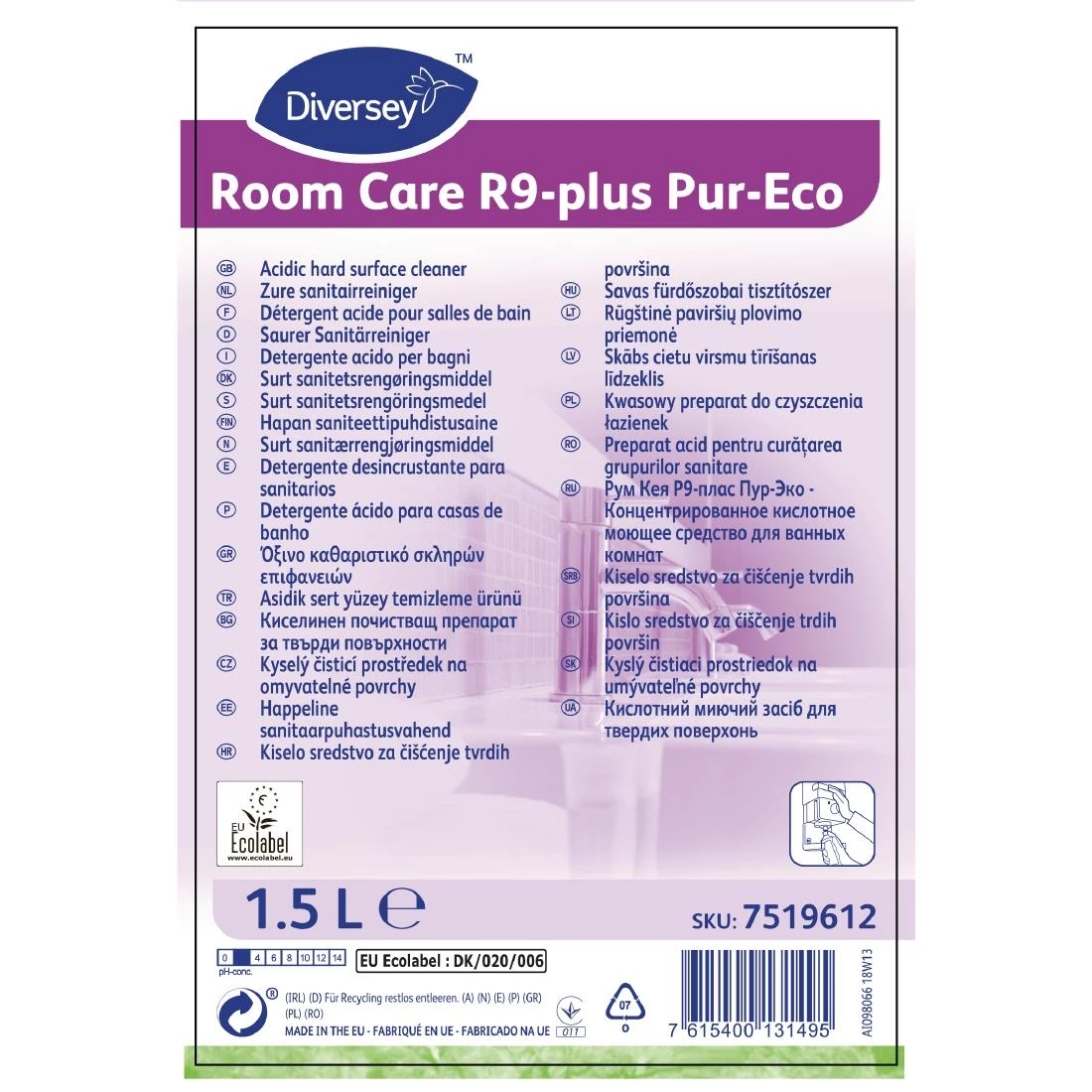 Brand new 😍 Diversey Room Care R9-plus Pur-Eco Bathroom Cleaner Concentrate 1.5Ltr ❤️ 2 Brand new 😍 Diversey Room Care R9-plus Pur-Eco Bathroom Cleaner Concentrate 1.5Ltr ❤️ - Image 2