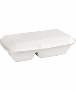 Buy 👍 Fiesta Compostable Bagasse Hinged 2-Compartment Food Containers 253mm (Pack Of 200) ✨ 7 Buy 👍 Fiesta Compostable Bagasse Hinged 2-Compartment Food Containers 253mm (Pack Of 200) ✨ -Cleaning & Janitorial Supplies Shop fc524 hingedcontainerwhiteclosed