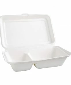 Buy 👍 Fiesta Compostable Bagasse Hinged 2-Compartment Food Containers 253mm (Pack Of 200) ✨ 6 Buy 👍 Fiesta Compostable Bagasse Hinged 2-Compartment Food Containers 253mm (Pack Of 200) ✨ -Cleaning & Janitorial Supplies Shop fc524 hingedcontainerwhiteopen