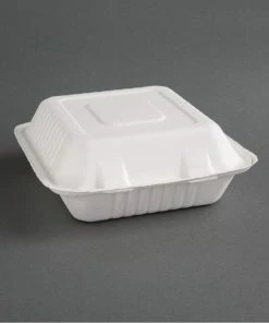 Deals 🎉 Fiesta Compostable Bagasse Hinged 3-Compartment Food Containers 201mm (Pack Of 200) 😍