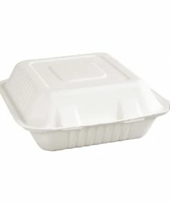 Deals 🎉 Fiesta Compostable Bagasse Hinged 3-Compartment Food Containers 201mm (Pack Of 200) 😍 -Cleaning & Janitorial Supplies Shop fc526 boxwhiteclosed