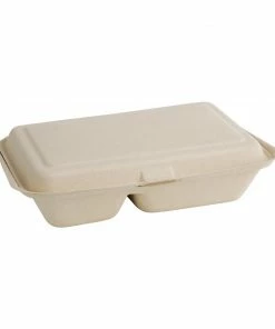 Promo โ Fiesta Compostable Bagasse Two-Compartment Hinged Food Containers Natural Colour 253mm (Pack Of 200) โ๏ธ