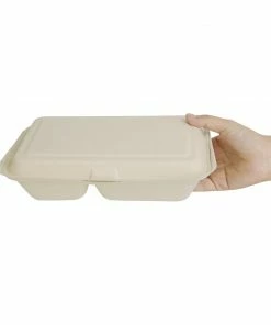 Promo ⌛ Fiesta Compostable Bagasse Two-Compartment Hinged Food Containers Natural Colour 253mm (Pack Of 200) ✔️ 7 Promo ⌛ Fiesta Compostable Bagasse Two-Compartment Hinged Food Containers Natural Colour 253mm (Pack Of 200) ✔️ -Cleaning & Janitorial Supplies Shop fc541 hingedcontainer3