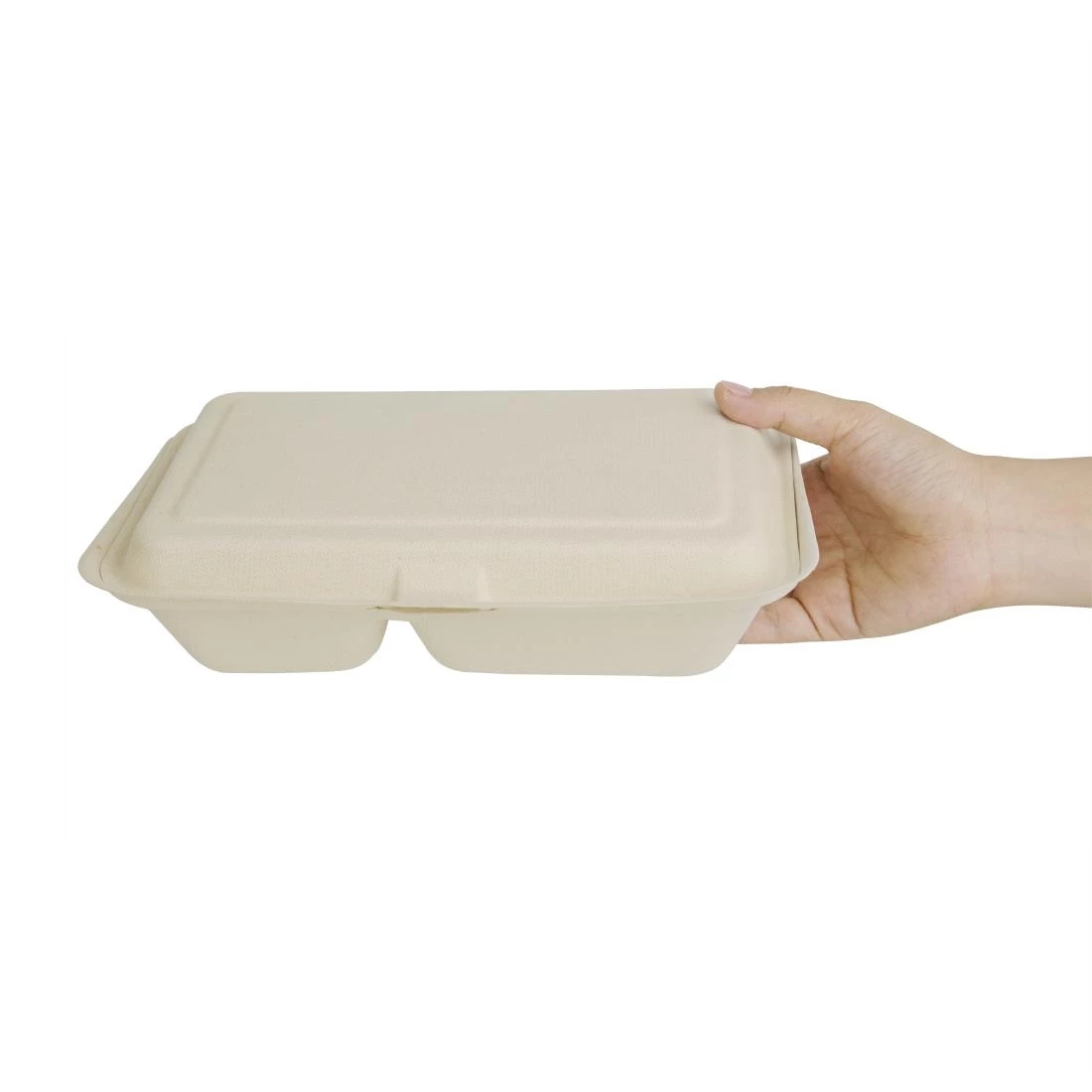 Promo ⌛ Fiesta Compostable Bagasse Two-Compartment Hinged Food Containers Natural Colour 253mm (Pack Of 200) ✔️ 3 Promo ⌛ Fiesta Compostable Bagasse Two-Compartment Hinged Food Containers Natural Colour 253mm (Pack Of 200) ✔️ - Image 3