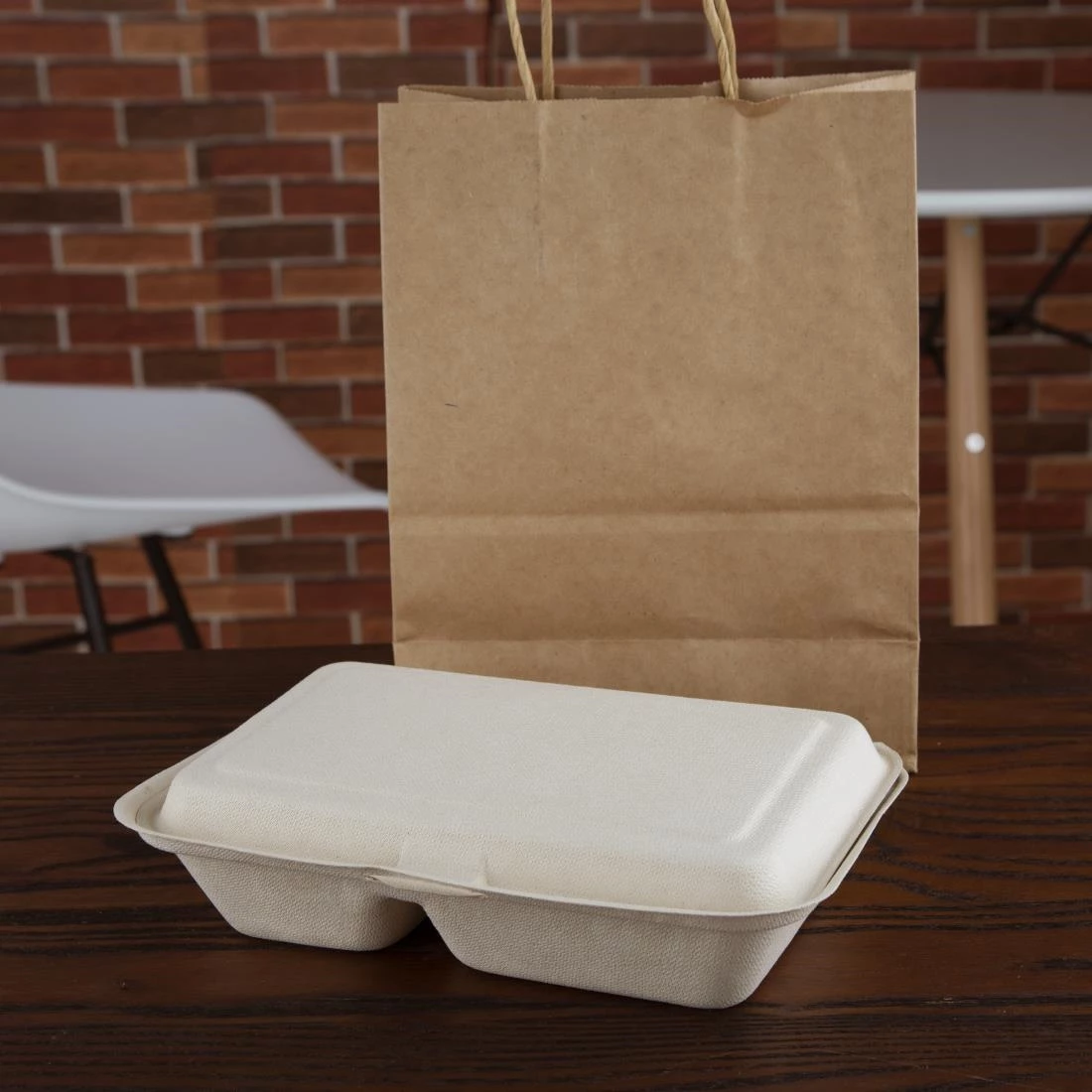 Promo ⌛ Fiesta Compostable Bagasse Two-Compartment Hinged Food Containers Natural Colour 253mm (Pack Of 200) ✔️ 5 Promo ⌛ Fiesta Compostable Bagasse Two-Compartment Hinged Food Containers Natural Colour 253mm (Pack Of 200) ✔️ - Image 5