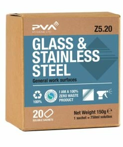 Deals ⭐ PVA Hygiene Glass & Stainless Steel Cleaner Soluble Sachets For Triggers (20 Sachets) 🔔