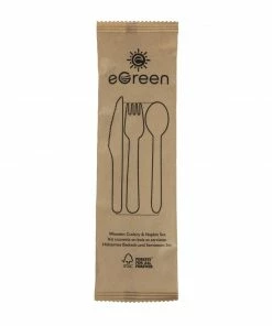 Promo 👏 EGreen Individually Kraft Wrapped 4-in-1 Wooden Cutlery Set (Pack Of 250) 🤩