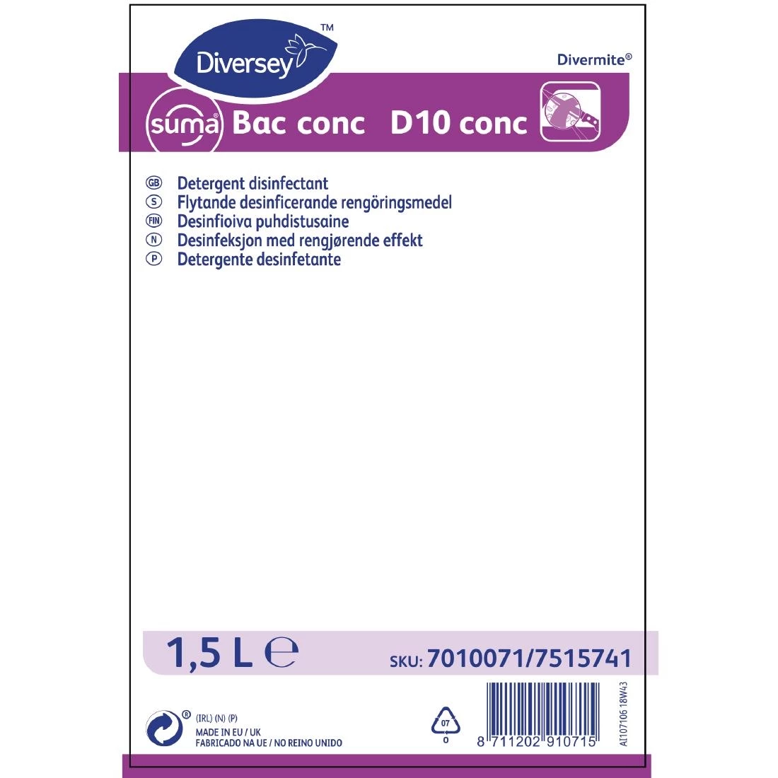 Discount 🤩 Diversey Suma Bac D10 Cleaner And Disinfectant Super Concentrate 1.5Ltr 🛒 2 Discount 🤩 Diversey Suma Bac D10 Cleaner And Disinfectant Super Concentrate 1.5Ltr 🛒 - Image 2