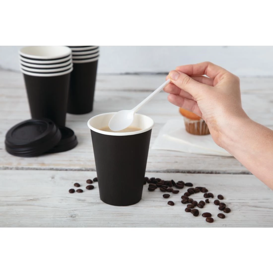 Promo 😀 Fiesta Recyclable Coffee Cups Single Wall Black 225ml / 8oz 🎁 4 Promo 😀 Fiesta Recyclable Coffee Cups Single Wall Black 225ml / 8oz 🎁 - Image 4