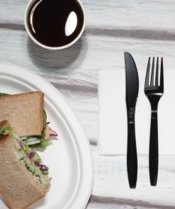 Flash Sale ⭐ Fiesta Recyclable Heavy Duty Plastic Knives Black (Pack Of 100) 🔥 -Cleaning & Janitorial Supplies Shop u650 plasticknife2