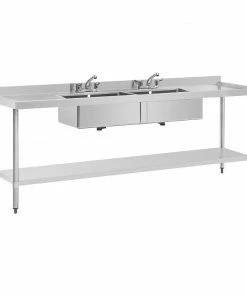 Flash Sale ✨ Vogue Stainless Steel Double Sink With Double Drainer 2400mm ✨ -Cleaning & Janitorial Supplies Shop u910 3